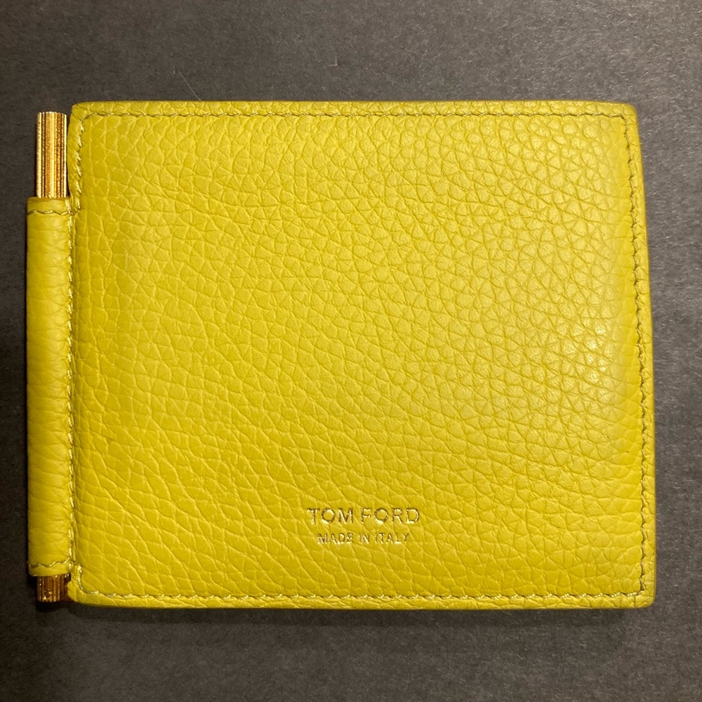 TOM FORD YELLOW GRAINED LEATHER MONEY CLIP WALLET